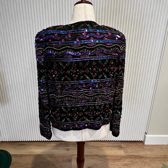 PAPELL BOUTIQUE Women's Silk Beaded Sequin Evening Jacket Size 12 - Picture 2 of 8